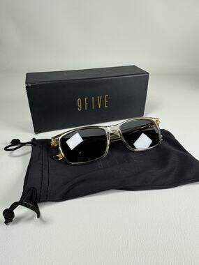 9FIVE Caps LX Crystal Gold Tone Square Sunglasses Clear Acetate Box